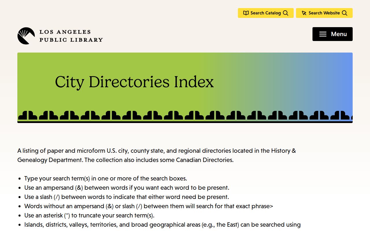 Los Angeles County city directory library index