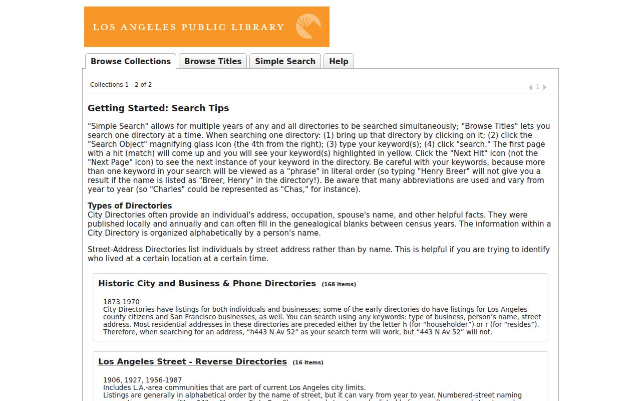 Los Angeles County city directory reverse collection
