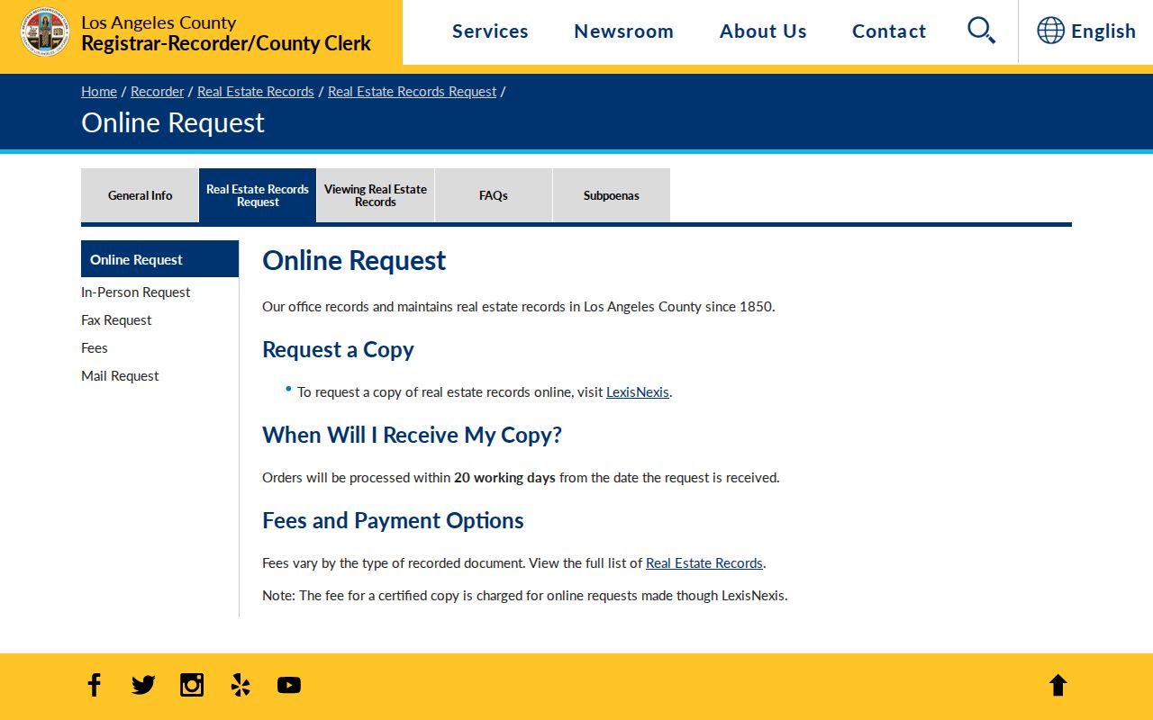 Los Angeles County residents directory real-estate record request