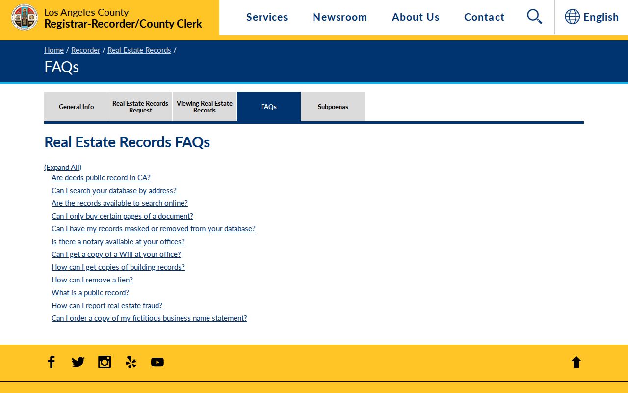 Los Angeles County street directory recorder index rules