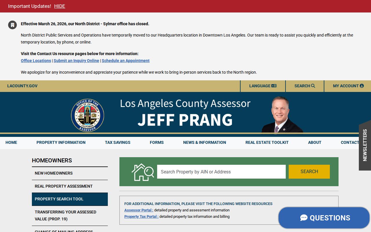 Los Angeles County street directory Assessor property search